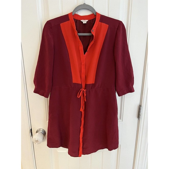 Fossil Red Orange Maroon Color Block 100% Silk Shift‎ Dress Size XS - Picture 1 of 6